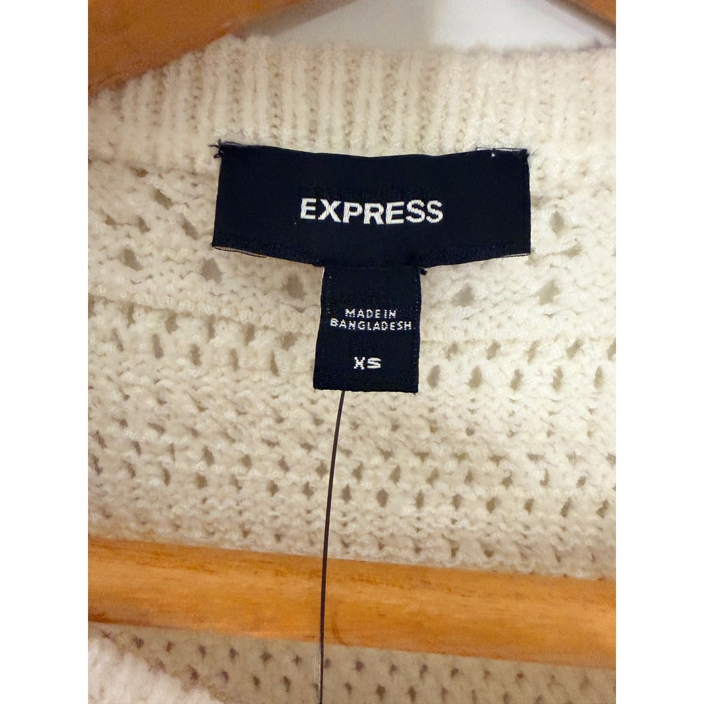 Express Womens Ivory Knit Sleeveless Sweater Tank Top XS Crochet Festival - Picture 2 of 10
